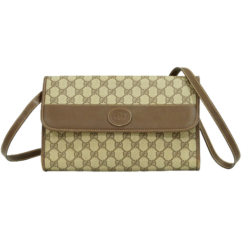 真正的 Gucci GUCCI GG Supreme 2WAY 單肩包 pochette 手拿包棕色米色包使用-0