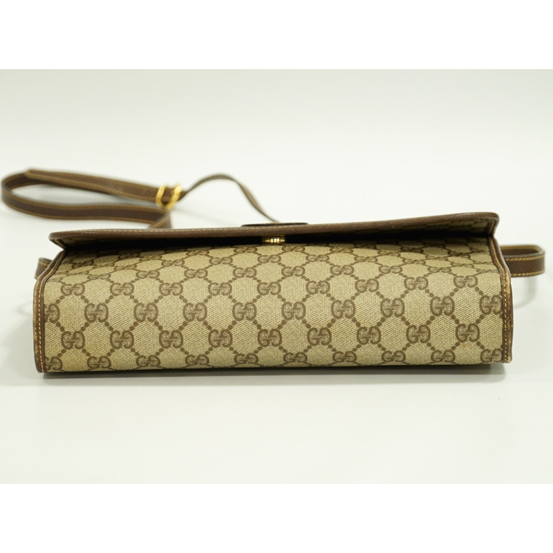 真正的 Gucci GUCCI GG Supreme 2WAY 單肩包 pochette 手拿包棕色米色包使用-2