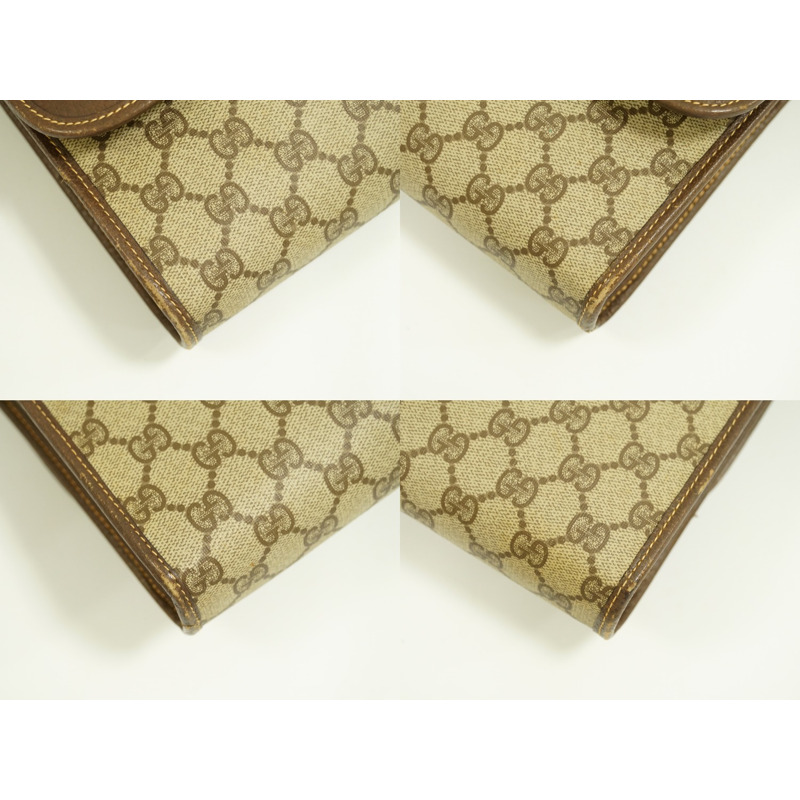 真正的 Gucci GUCCI GG Supreme 2WAY 單肩包 pochette 手拿包棕色米色包使用-6