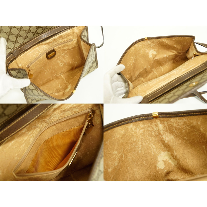 真正的 Gucci GUCCI GG Supreme 2WAY 單肩包 pochette 手拿包棕色米色包使用-7