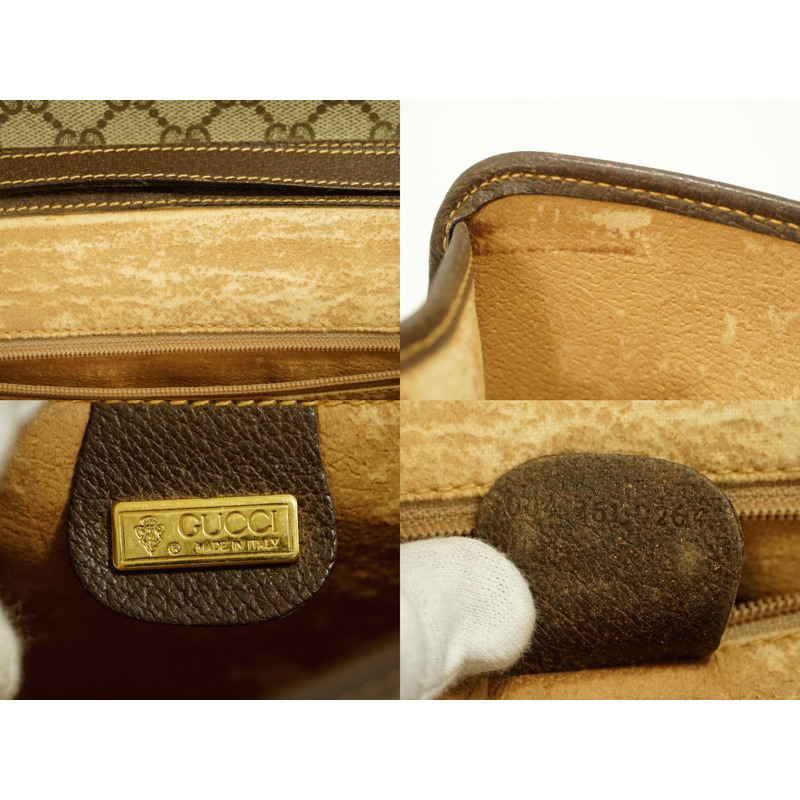真正的 Gucci GUCCI GG Supreme 2WAY 單肩包 pochette 手拿包棕色米色包使用-8