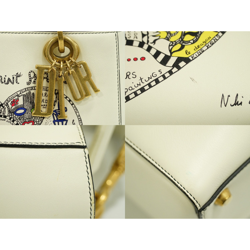 真正的克里斯蒂安迪奧 Christian Dior Lady Dior Niki de Saint Phalle 2WAY 單肩包手提包皮革白色 Lady Dior 包二手-3
