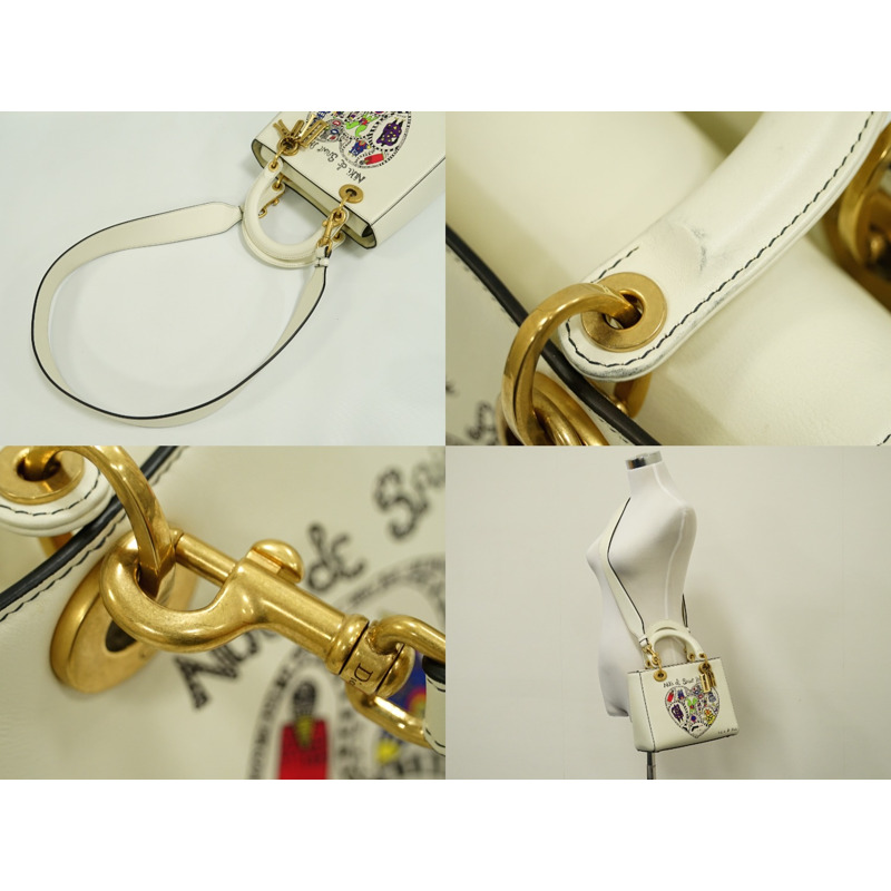 真正的克里斯蒂安迪奧 Christian Dior Lady Dior Niki de Saint Phalle 2WAY 單肩包手提包皮革白色 Lady Dior 包二手-4