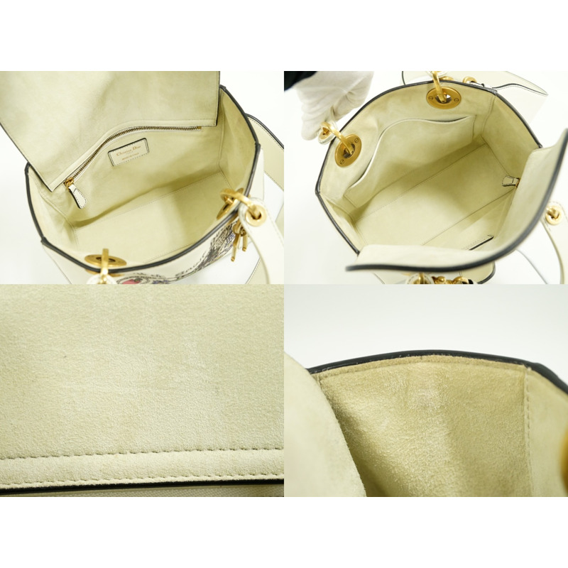 真正的克里斯蒂安迪奧 Christian Dior Lady Dior Niki de Saint Phalle 2WAY 單肩包手提包皮革白色 Lady Dior 包二手-7