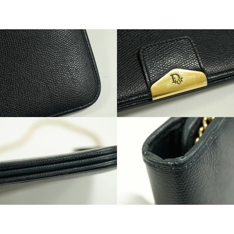 正品 Christian Dior Christian Dior 真皮鏈條單肩包海軍藍包二手-3
