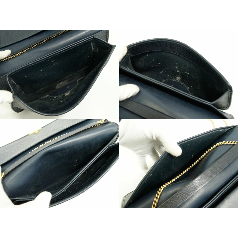 正品 Christian Dior Christian Dior 真皮鏈條單肩包海軍藍包二手-7