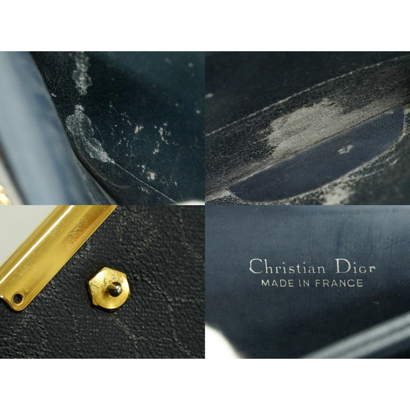 正品 Christian Dior Christian Dior 真皮鏈條單肩包海軍藍包二手-8