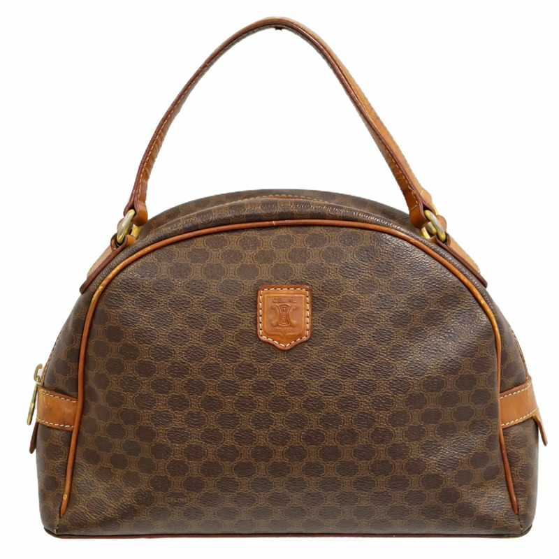 正品 Celine CELINE Macadam 半月形手提包 PVC 棕色 Macadam 包二手-0