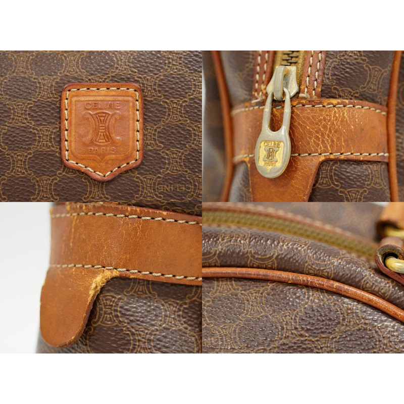 正品 Celine CELINE Macadam 半月形手提包 PVC 棕色 Macadam 包二手-3