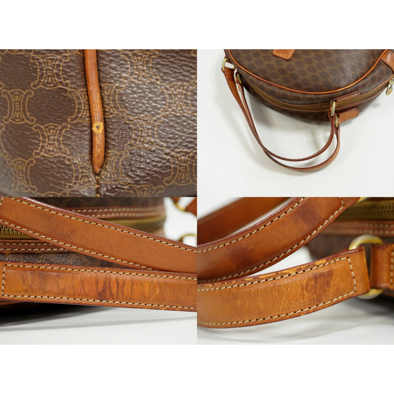 正品 Celine CELINE Macadam 半月形手提包 PVC 棕色 Macadam 包二手-4