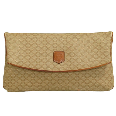 正品 Celine CELINE Macadam 手拿包第二個包 PVC 米色 Macadam 包二手