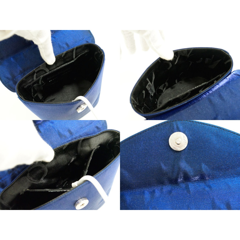 正品 Salvatore Ferragamo Salvatore Ferragamo 緞面手提包 藍色包 二手-7