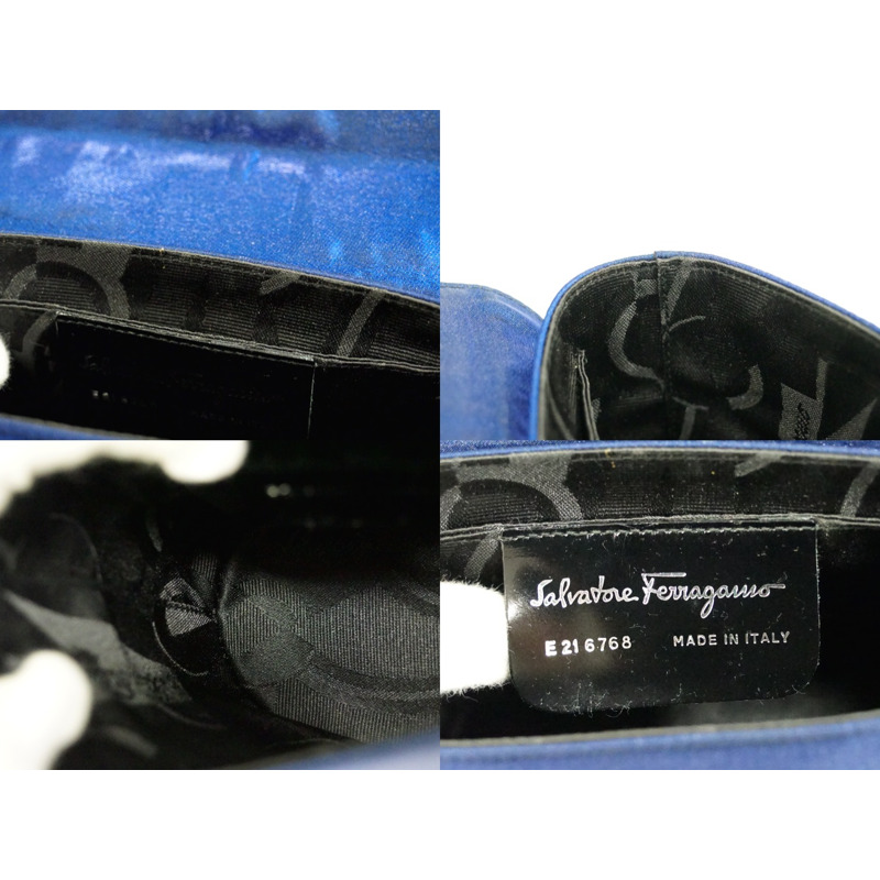 正品 Salvatore Ferragamo Salvatore Ferragamo 緞面手提包 藍色包 二手-8