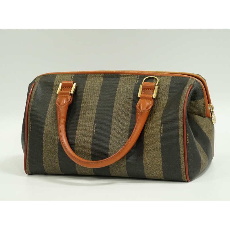 正品 Fendi FENDI Pequin 手提包迷你波士頓包 PVC 卡其色 Pequin 包二手-1