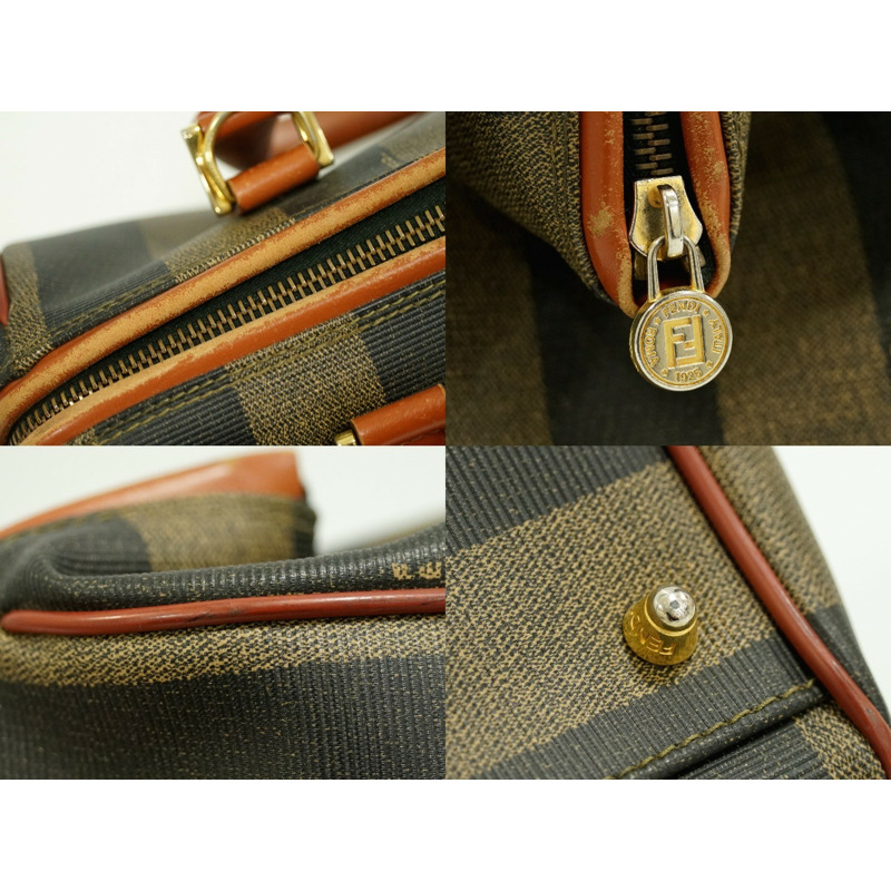 正品 Fendi FENDI Pequin 手提包迷你波士頓包 PVC 卡其色 Pequin 包二手-3
