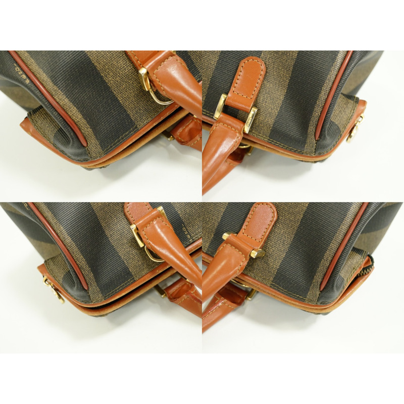 正品 Fendi FENDI Pequin 手提包迷你波士頓包 PVC 卡其色 Pequin 包二手-5