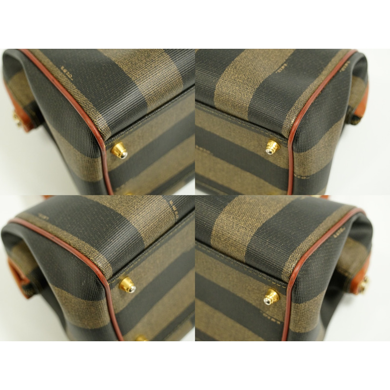 正品 Fendi FENDI Pequin 手提包迷你波士頓包 PVC 卡其色 Pequin 包二手-6