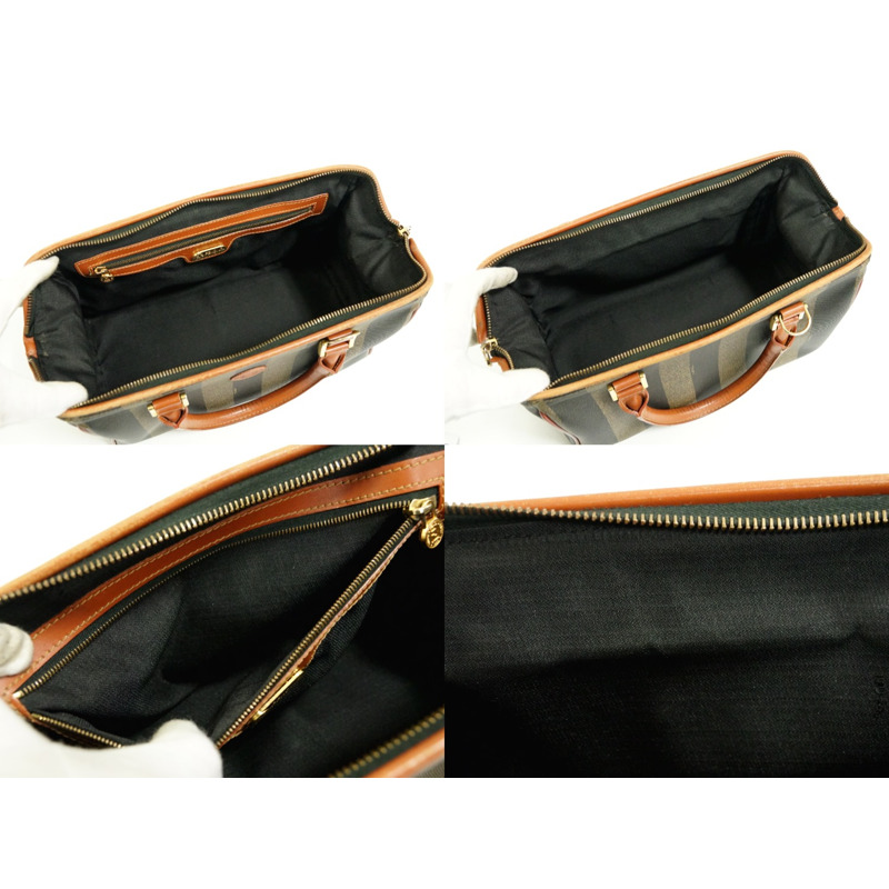 正品 Fendi FENDI Pequin 手提包迷你波士頓包 PVC 卡其色 Pequin 包二手-7