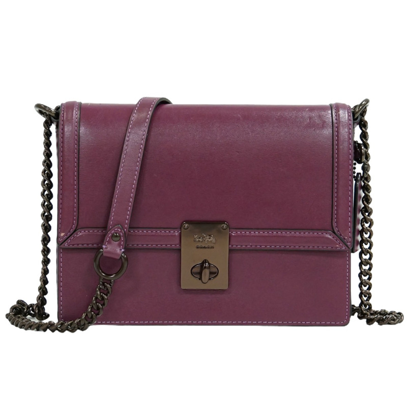 正品教練 COACH Hatton 鏈條單肩包 pochette 皮革紫色 88342 Hutton 包二手-0