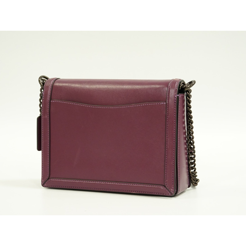 正品教練 COACH Hatton 鏈條單肩包 pochette 皮革紫色 88342 Hutton 包二手-1