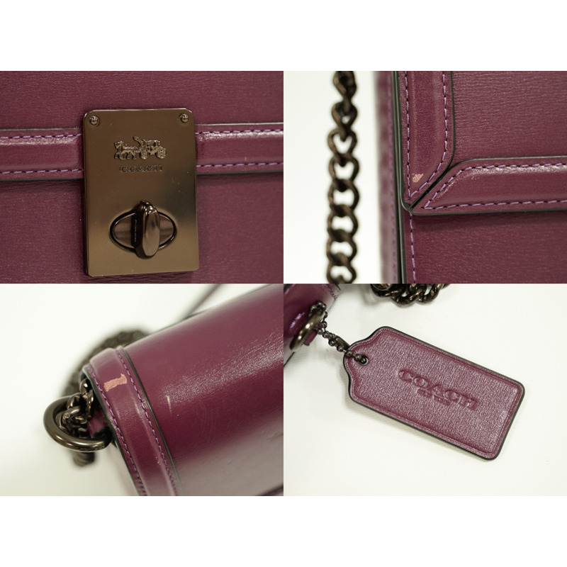 正品教練 COACH Hatton 鏈條單肩包 pochette 皮革紫色 88342 Hutton 包二手-3
