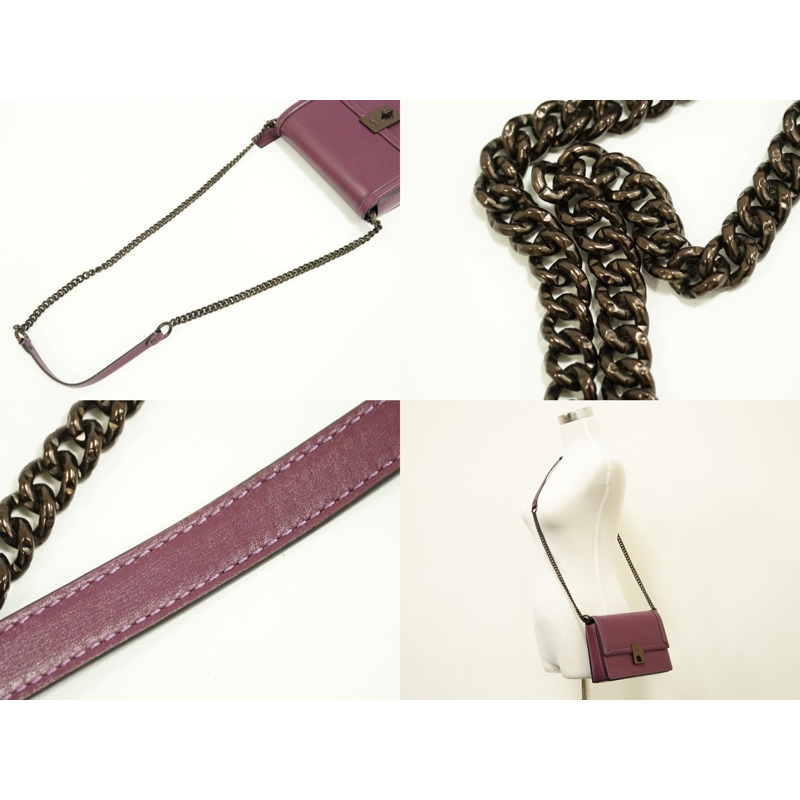 正品教練 COACH Hatton 鏈條單肩包 pochette 皮革紫色 88342 Hutton 包二手-4