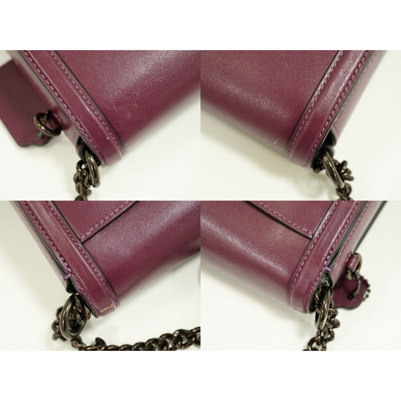 正品教練 COACH Hatton 鏈條單肩包 pochette 皮革紫色 88342 Hutton 包二手-5