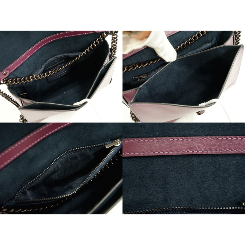 正品教練 COACH Hatton 鏈條單肩包 pochette 皮革紫色 88342 Hutton 包二手-7