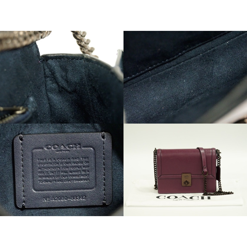 正品教練 COACH Hatton 鏈條單肩包 pochette 皮革紫色 88342 Hutton 包二手-8