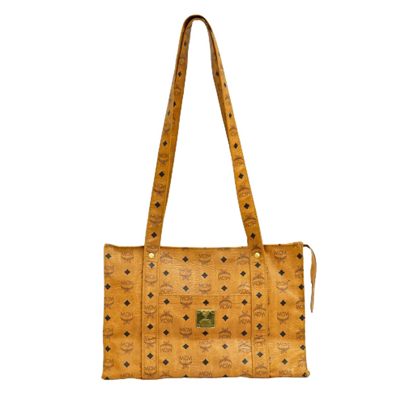 正品 MCM MCM Visetos 圖案單肩包手提包 PVC 棕色 Visetos 包二手-0