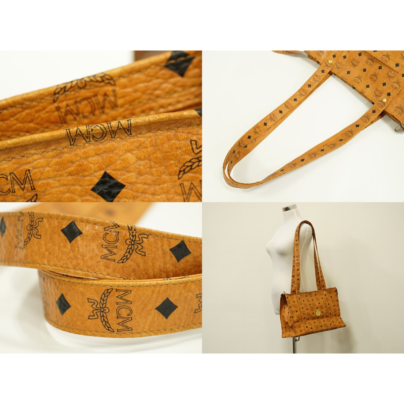 正品 MCM MCM Visetos 圖案單肩包手提包 PVC 棕色 Visetos 包二手-4