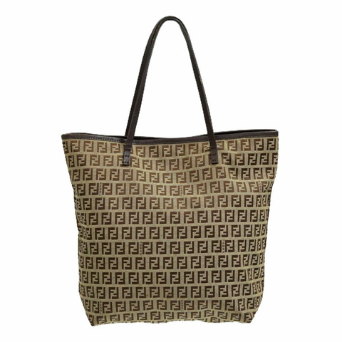 正品 Fendi FENDI Zucchino 手提包手提包帆布米色棕色 Zucchino 包二手