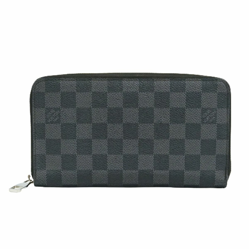 真正的路易威登 LOUIS VUITTON LV Zippy organizer Damier Graphite 圓形緊固件長錢包黑色灰色 N63077 Zippy Organizer Vuitton 錢包錢包使用-0