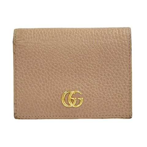 真正的 Gucci GUCCI GG Petite Marmont 折疊錢包緊湊錢包皮革米色棕色 456126 錢包錢包使用