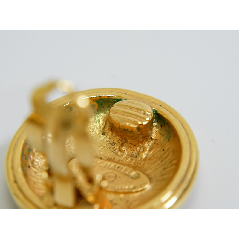 真正的文章香奈兒 CHANEL 95A 這裡標記耳環 GP 鍍金可可標記配件珠寶使用-3