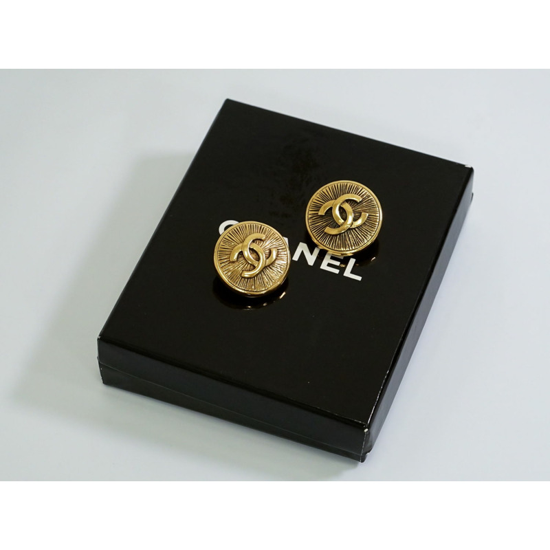 真正的文章香奈兒 CHANEL 95A 這裡標記耳環 GP 鍍金可可標記配件珠寶使用-8