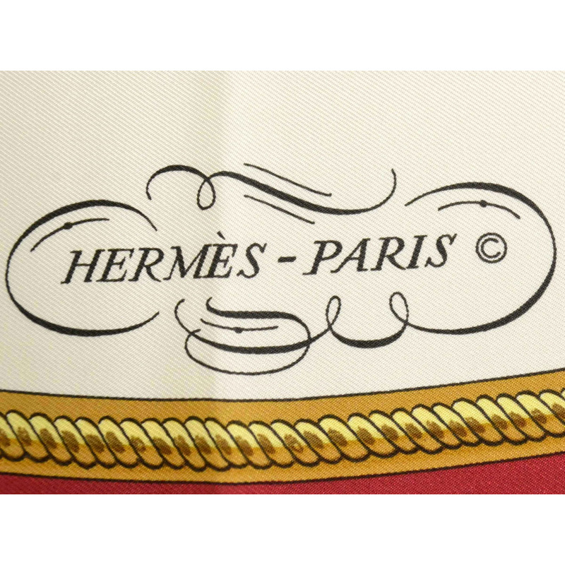 正品愛馬仕 HERMES 圍巾 Carre Carre 90 REPRISE 騎行風景圍巾披肩頭巾絲綢白色紅色服裝配件使用-4