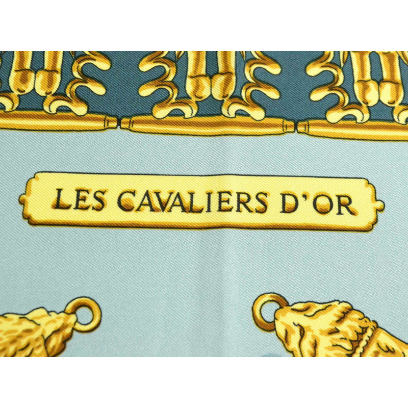 正品愛馬仕 HERMES 圍巾 Carre Carre 90 LES CAVALIERS D'OR 金色騎士圍巾披肩頭巾絲綢綠色服裝配件使用-3