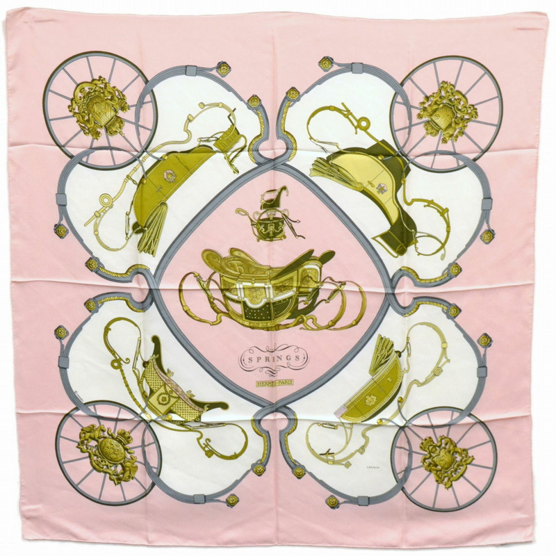 真正的愛馬仕 HERMES 圍巾 Carre Carre 90 彈簧彈簧圍巾披肩頭巾絲綢粉紅色白色服裝配件使用-0