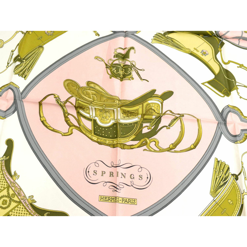 真正的愛馬仕 HERMES 圍巾 Carre Carre 90 彈簧彈簧圍巾披肩頭巾絲綢粉紅色白色服裝配件使用-1