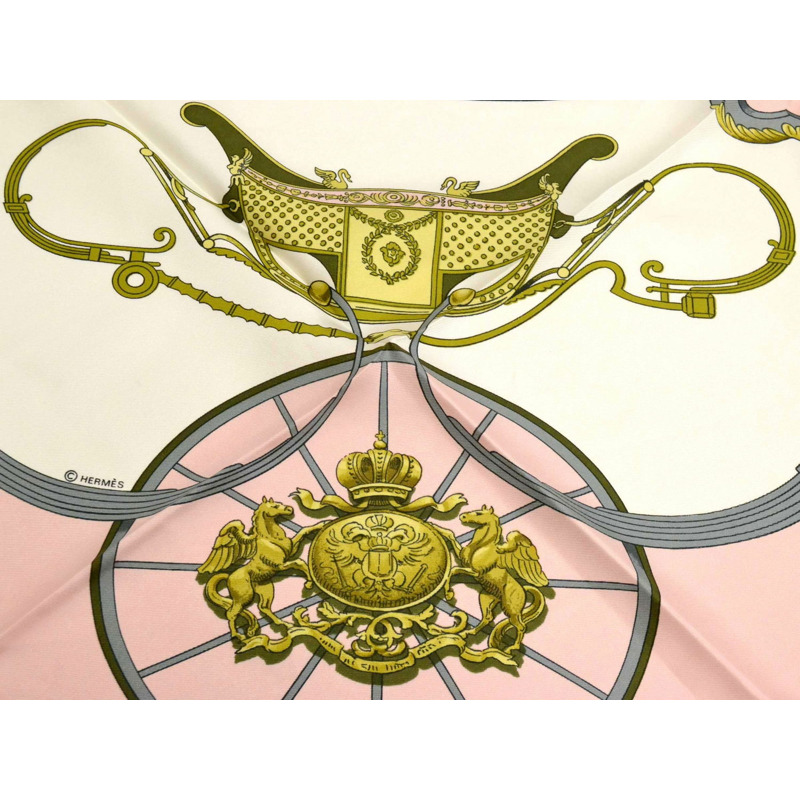 真正的愛馬仕 HERMES 圍巾 Carre Carre 90 彈簧彈簧圍巾披肩頭巾絲綢粉紅色白色服裝配件使用-2