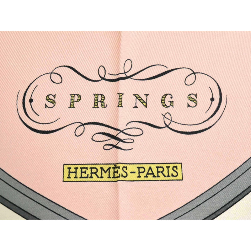 真正的愛馬仕 HERMES 圍巾 Carre Carre 90 彈簧彈簧圍巾披肩頭巾絲綢粉紅色白色服裝配件使用-4