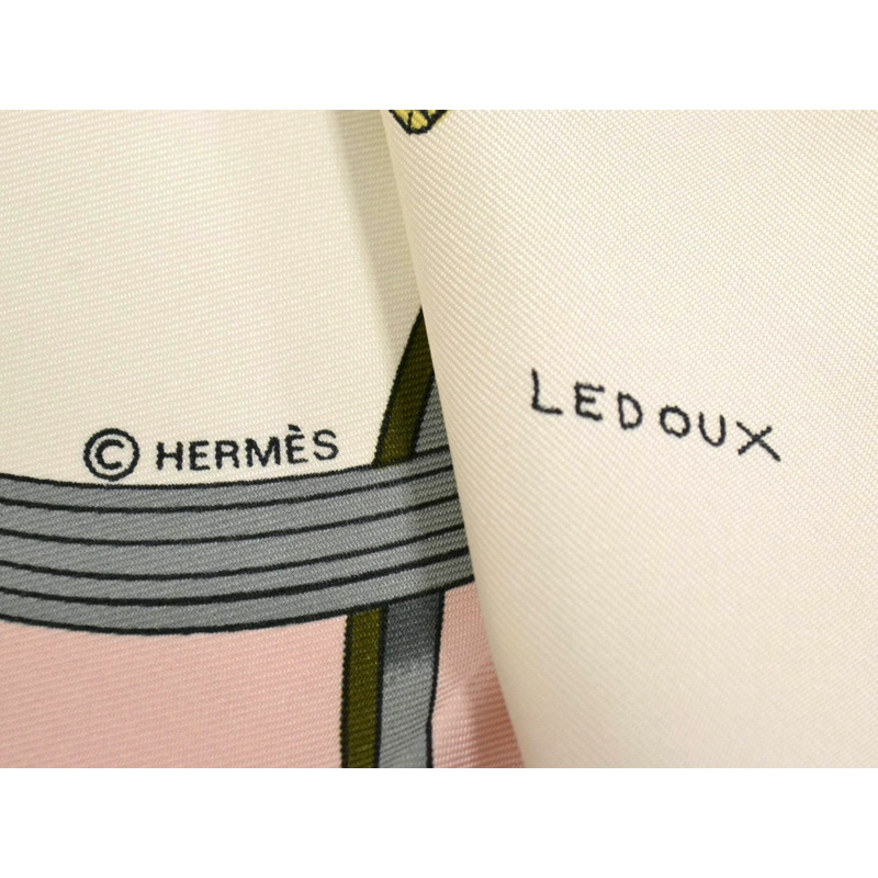真正的愛馬仕 HERMES 圍巾 Carre Carre 90 彈簧彈簧圍巾披肩頭巾絲綢粉紅色白色服裝配件使用-5