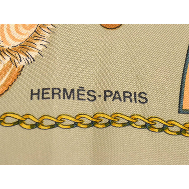 真正的愛馬仕 HERMES 圍巾 Carre Carre 90 CHASSES EXOTIQUES 異國情調的狩獵圍巾披肩頭巾絲綢粉紅色米色藍色服裝配件使用-6