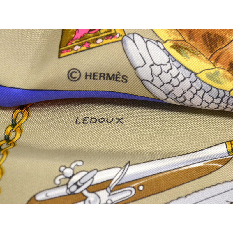 真正的愛馬仕 HERMES 圍巾 Carre Carre 90 CHASSES EXOTIQUES 異國情調的狩獵圍巾披肩頭巾絲綢粉紅色米色藍色服裝配件使用-7