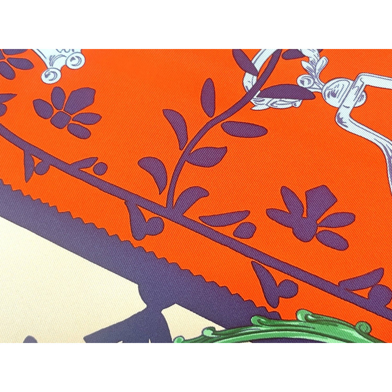 正品愛馬仕 HERMES 圍巾 Carre Carre 90 ETRIERS 馬鐙圍巾披肩頭巾絲綢橙色多色服裝配件使用-4