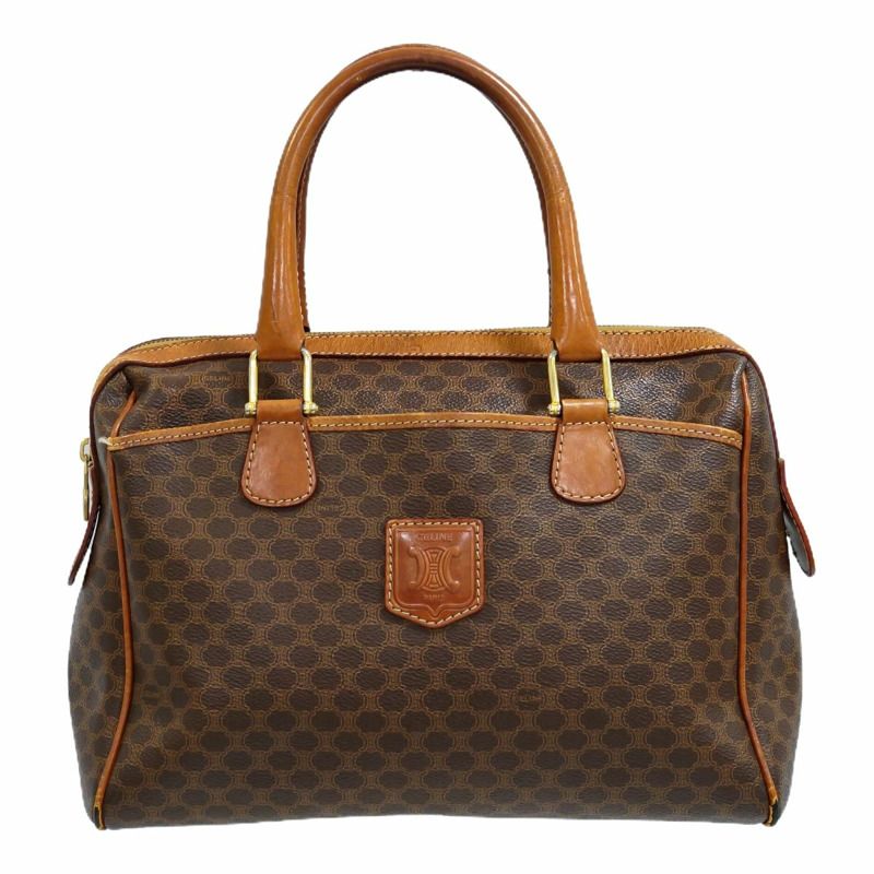 正品賽琳 CELINE 碎石手提包迷你波士頓包二手 PVC 棕色碎石包-0