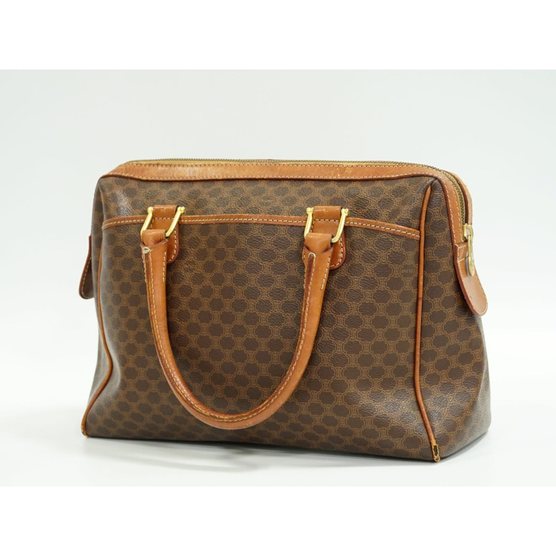 正品賽琳 CELINE 碎石手提包迷你波士頓包二手 PVC 棕色碎石包-1