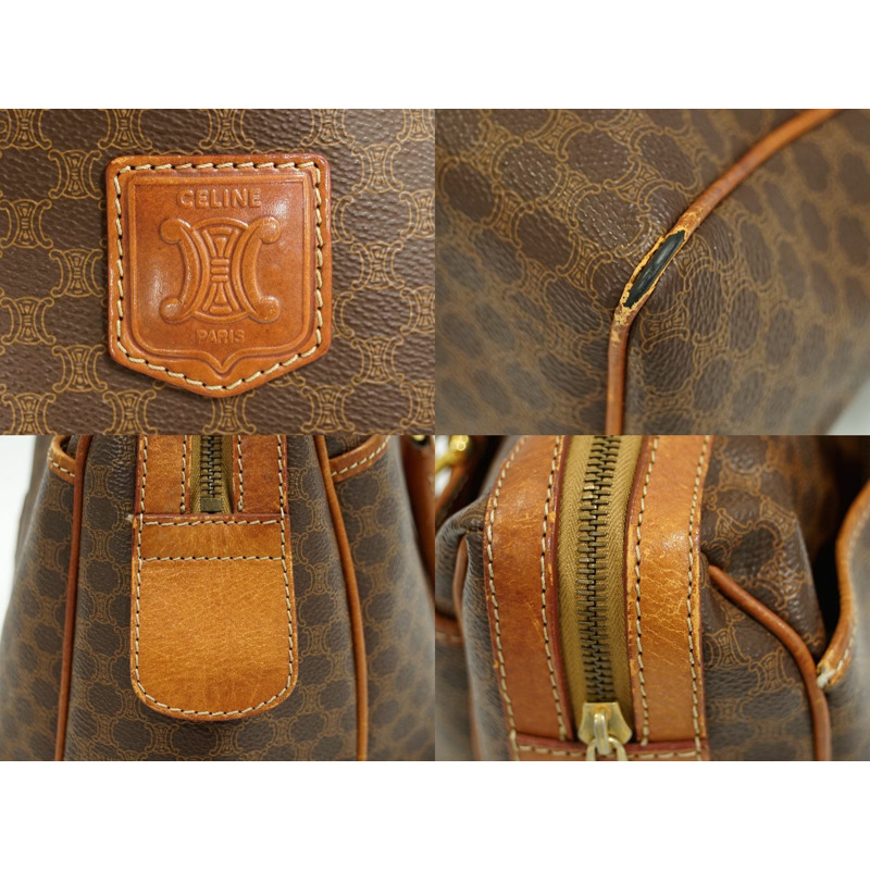 正品賽琳 CELINE 碎石手提包迷你波士頓包二手 PVC 棕色碎石包-3