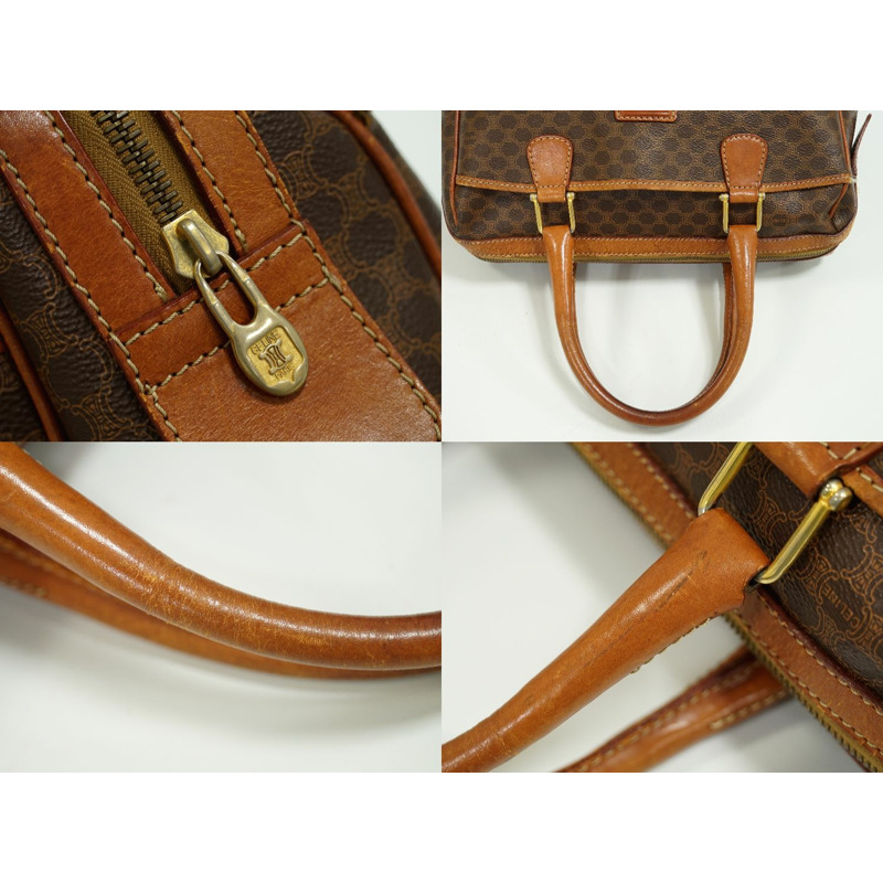 正品賽琳 CELINE 碎石手提包迷你波士頓包二手 PVC 棕色碎石包-4